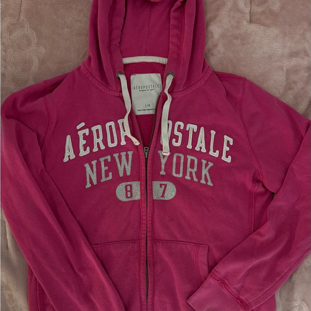 Aéropostale Pink Zip-Up Hoodie - New York Graphic